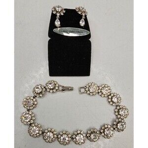 CZ Halo 7 1/2"L Bracelet and Earrings Set